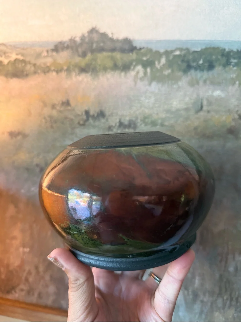 NWOT Handcrafted Iridescent Brown and Green Ceramic Vase - Home Accents